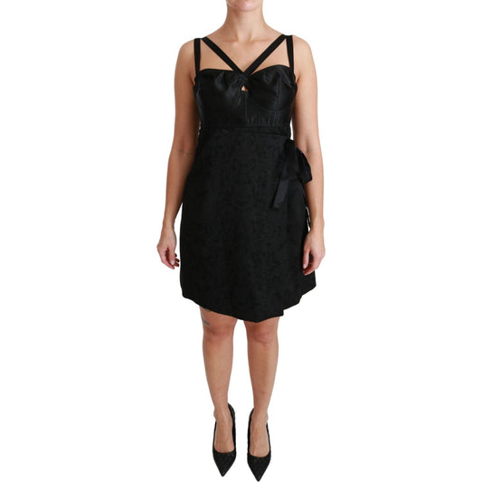 Dolce & Gabbana Black Stretch Satin Jacquard Mini Dress DR2497-46