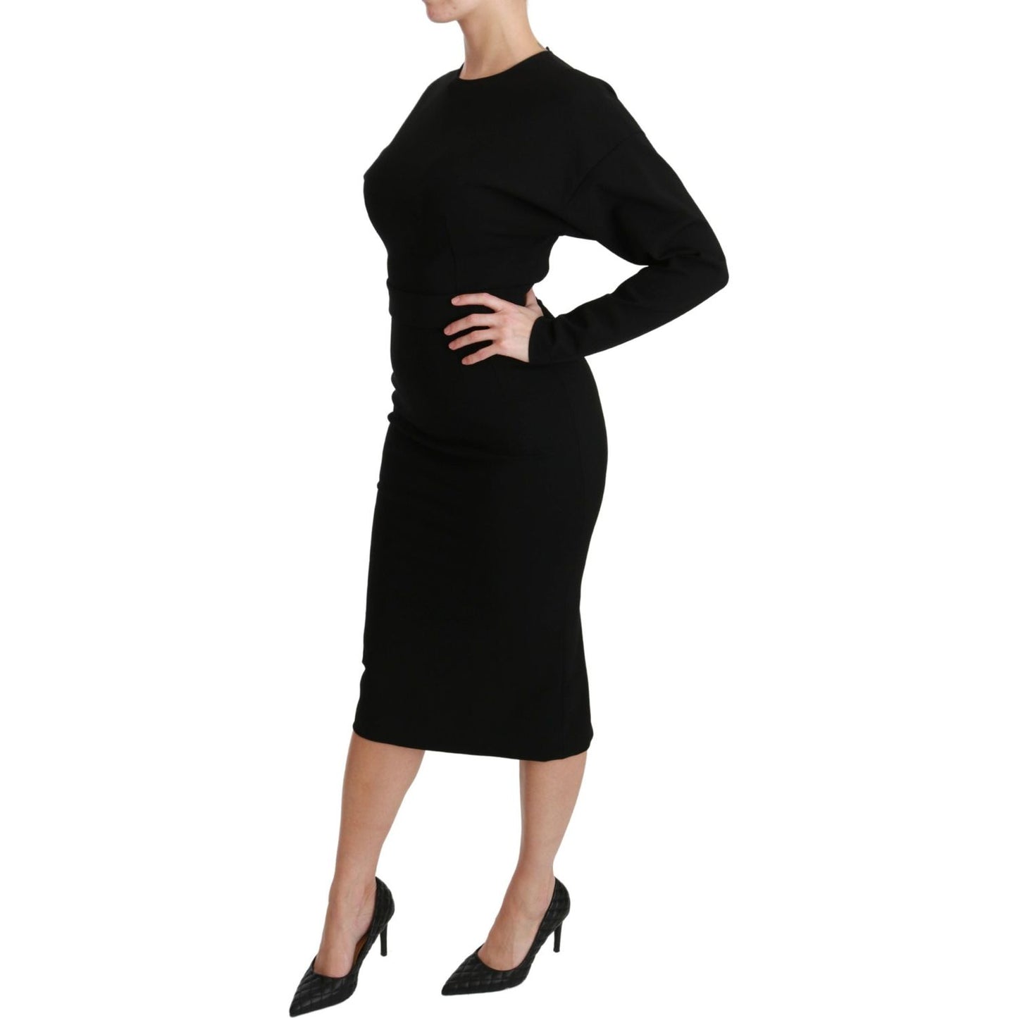 Dolce & Gabbana Black Bodycon Sheath Midi Stretch Dress Dresses