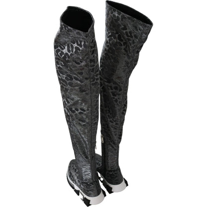 Dolce & Gabbana Gray Leopard High Top Sneakers Booties Shoes