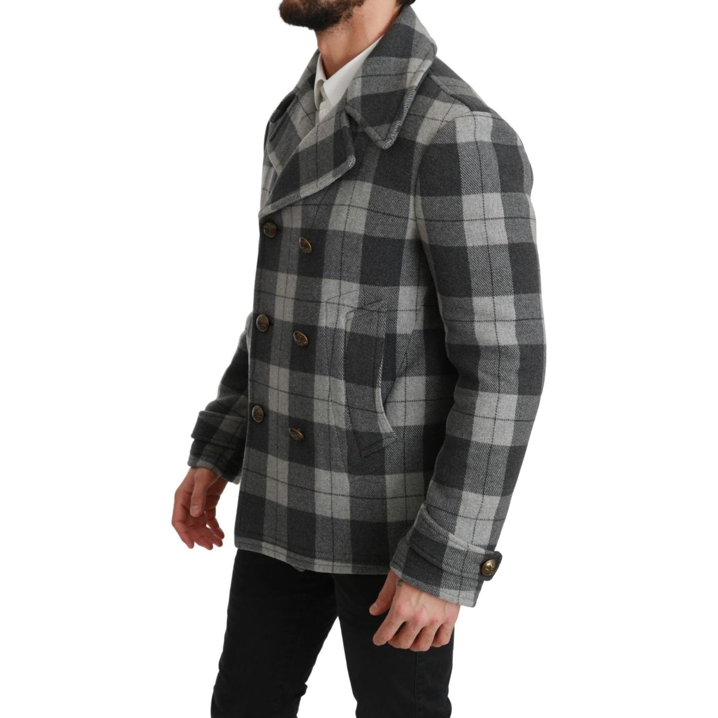 Dolce & Gabbana Gray Check Wool Cashmere Coat Jacket