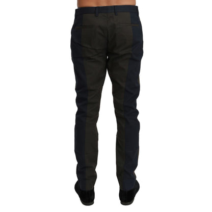 Dolce & Gabbana Blue Gray Stripes Trouser Cotton Pants