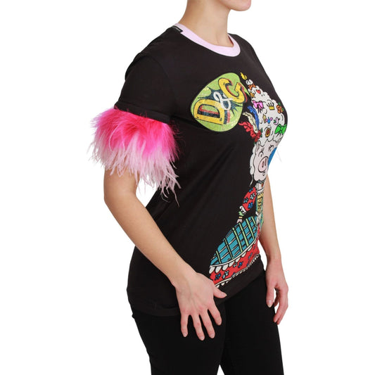 Dolce & Gabbana Black YEAR OF THE PIG Top Cotton T-shirt TSH4555-36