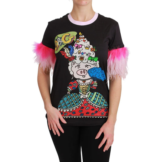 Dolce & Gabbana Black YEAR OF THE PIG Top Cotton T-shirt TSH4555-36