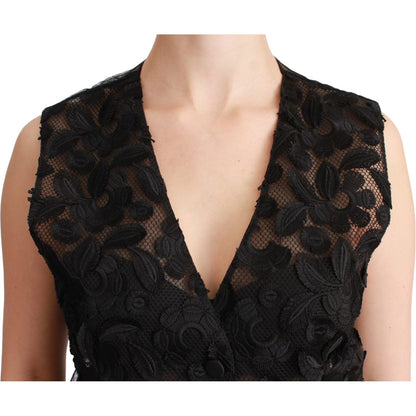 Dolce & Gabbana Black Floral Brocade Top Gilet Waistcoat