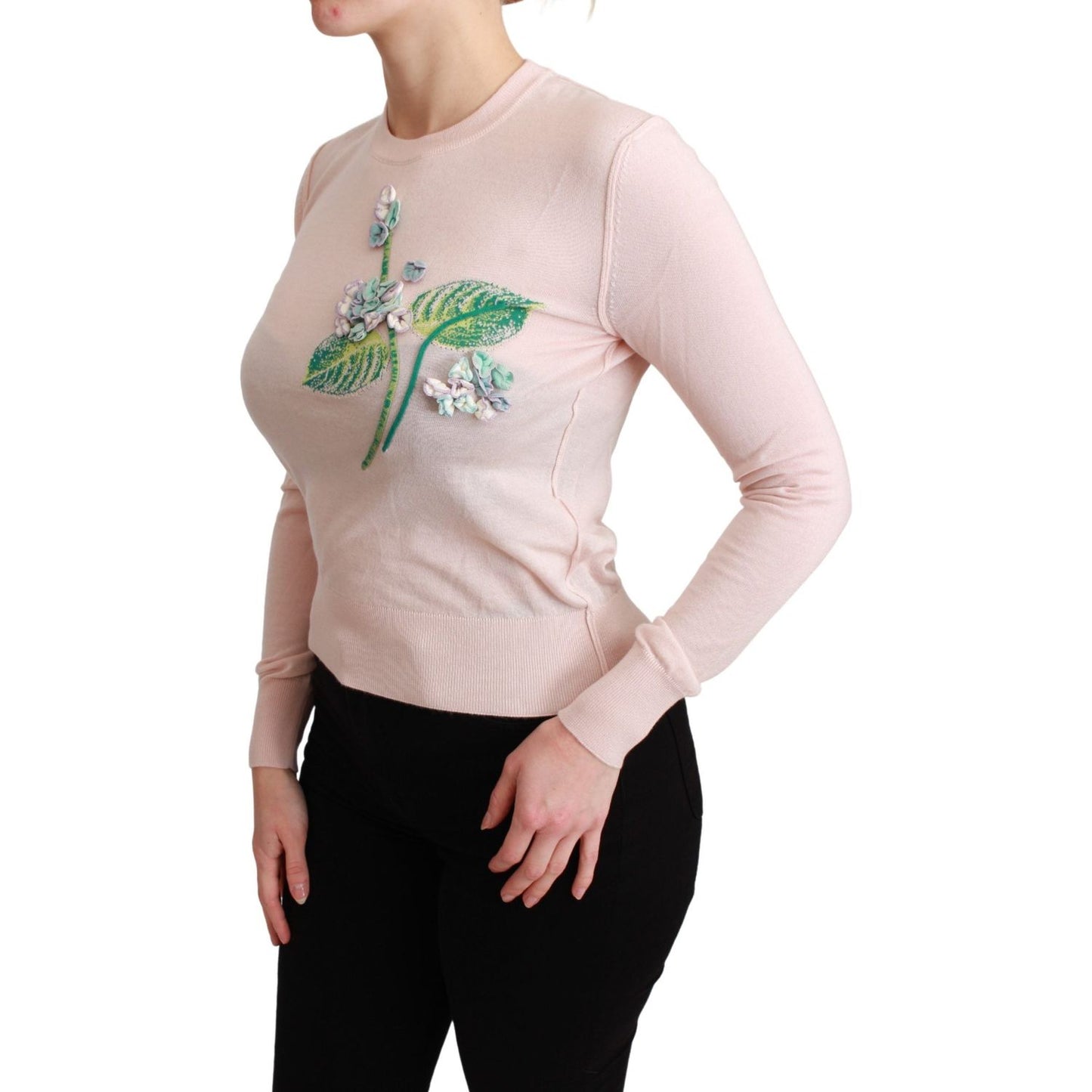 Dolce & Gabbana Pink Floral Silk Cashmere Pullover Sweater