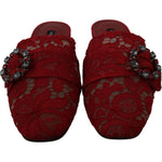 Dolce & Gabbana Radiant Red Slide Flats with Crystal Embellishments Dolce & Gabbana Dark Red