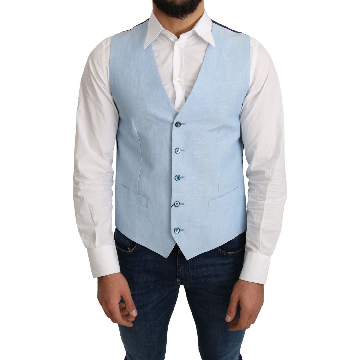 Dolce & Gabbana Blue Viscose Stretch Formal Coat Vest