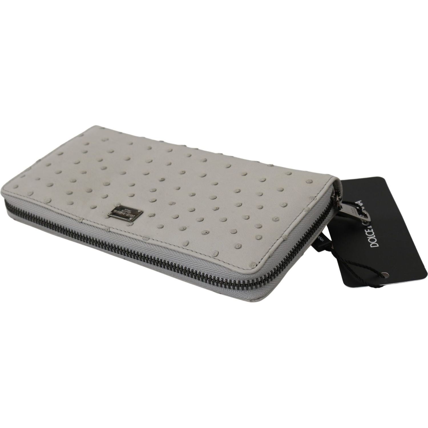 Dolce & Gabbana White Ostrich Leather Continental Mens Clutch Wallet