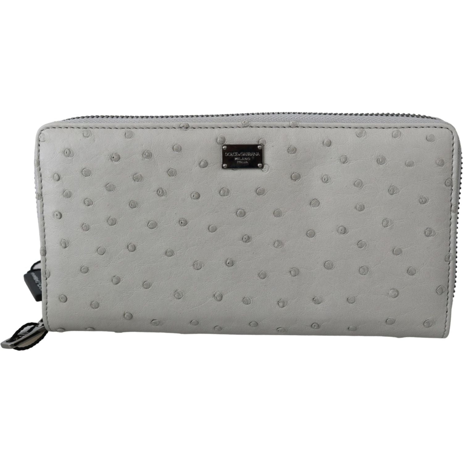 Dolce & Gabbana White Ostrich Leather Continental Mens Clutch Wallet