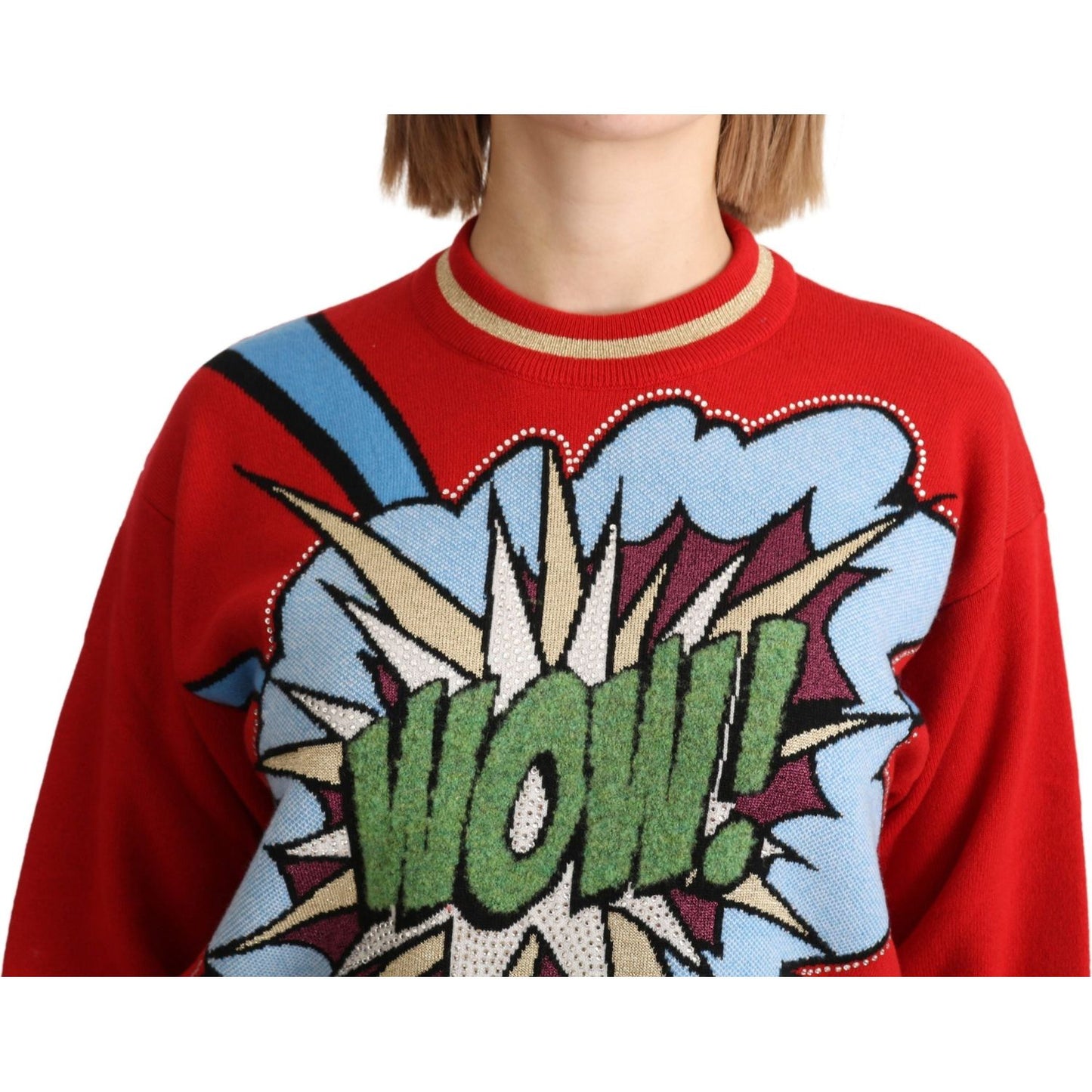 Dolce & Gabbana Red Knitted Cashmere Cartoon Top Sweater