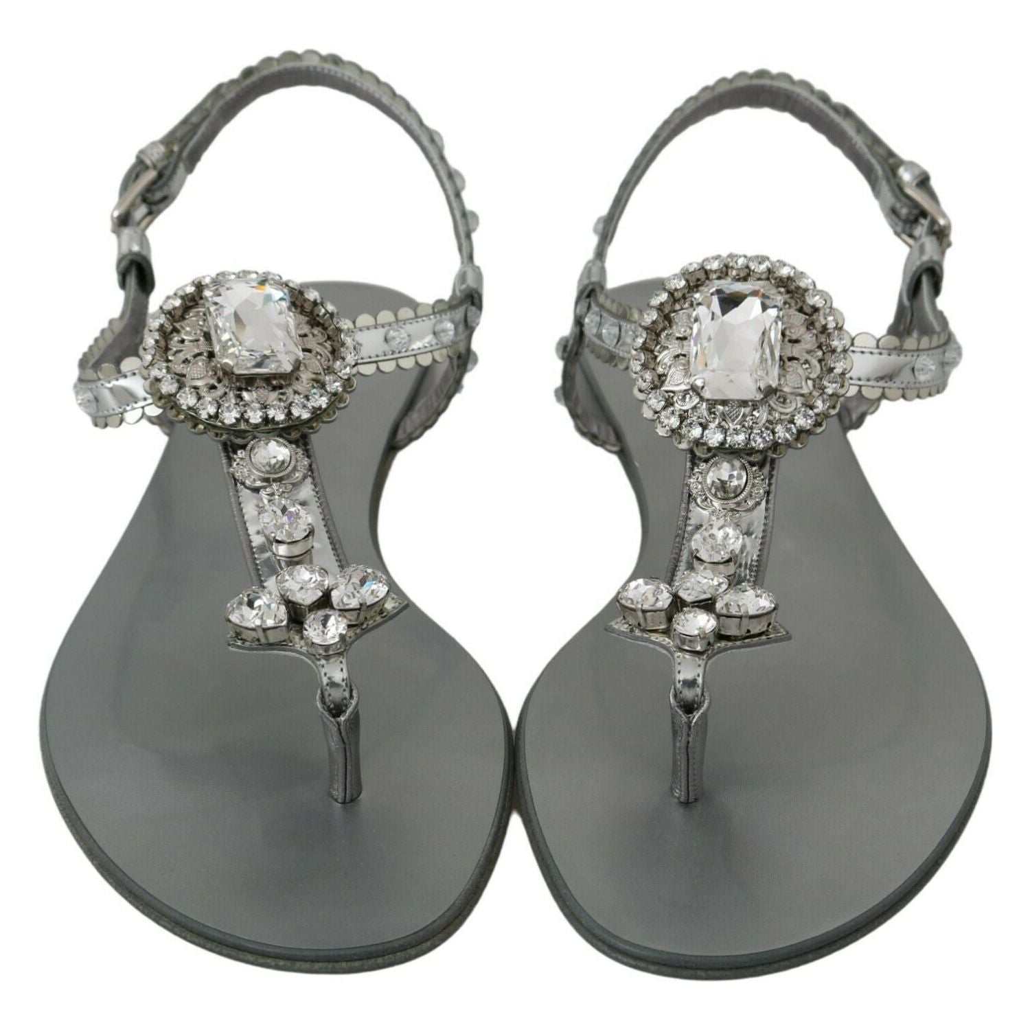 Dolce & Gabbana Silver Crystal Sandals Flip Flops Shoes