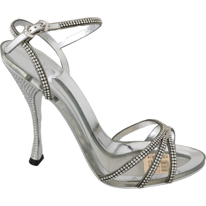 Dolce & Gabbana Silver Crystal Ankle Strap Sandals Shoes