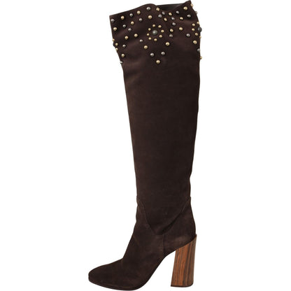 Dolce & Gabbana Brown Suede Studded Knee High Shoes Boots
