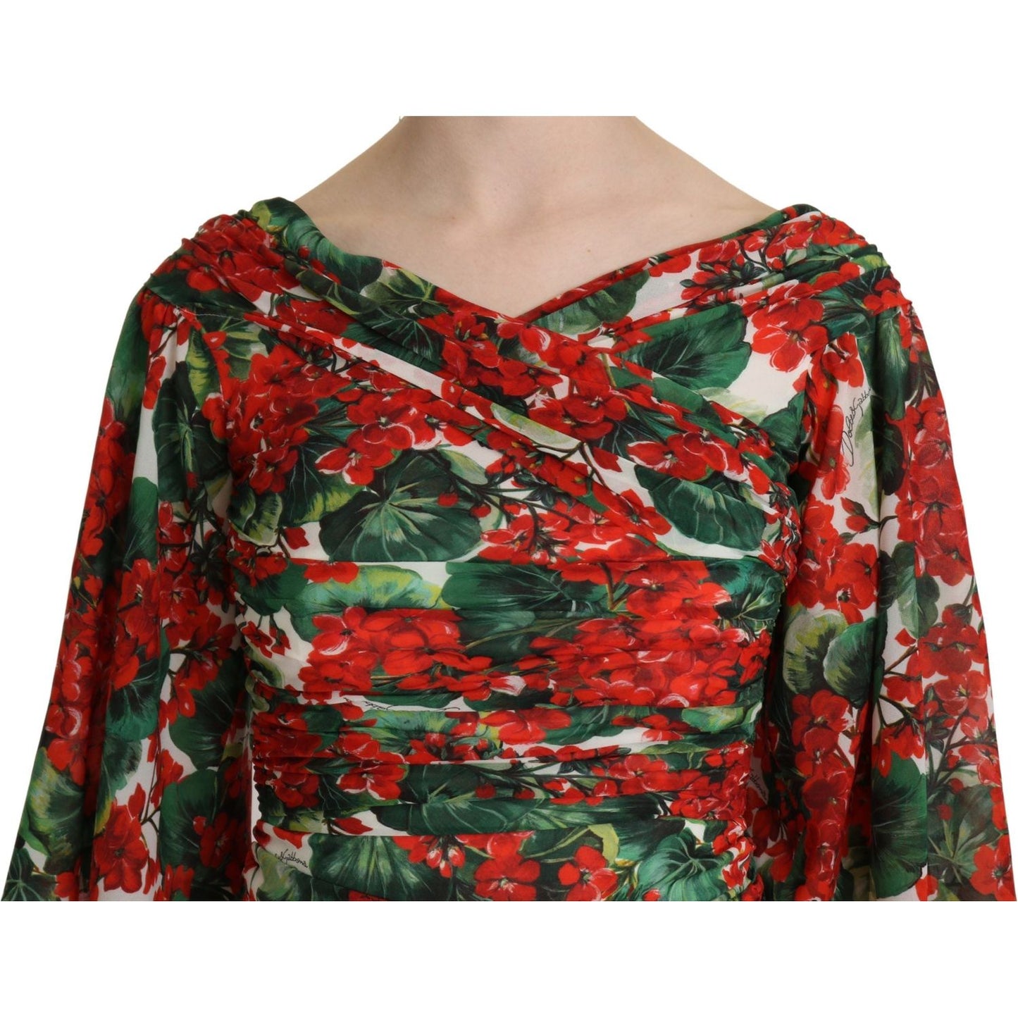 Dolce & Gabbana Red Floral Sheath Midi Silk Stretch Dress