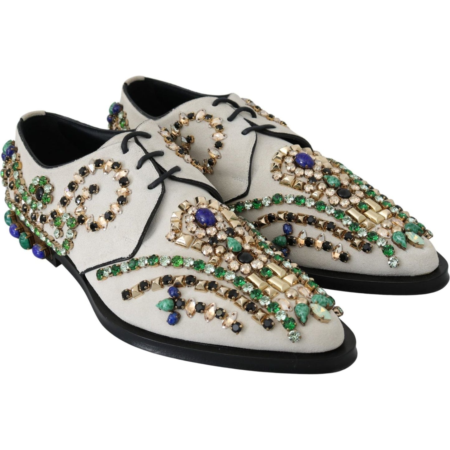 Dolce & Gabbana White Suede Crystal Dress Broque Shoes LA7203-41