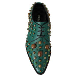 Dolce & Gabbana Green Leather Crystal Dress Broque Shoes LA7212-41