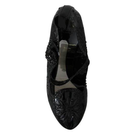 Dolce & Gabbana Black Floral Crystal CINDERELLA Heels Shoes LA7274-39