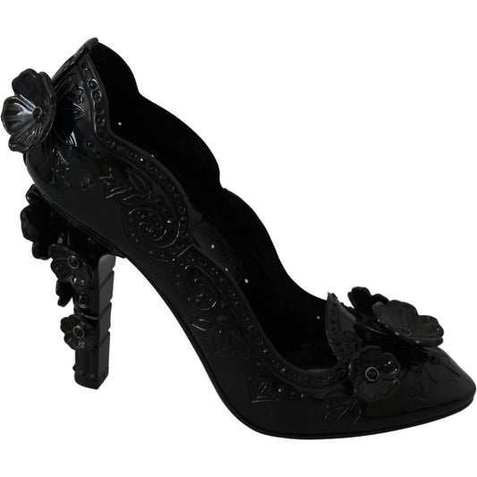 Dolce & Gabbana Black Floral Crystal CINDERELLA Heels Shoes LA7287-39