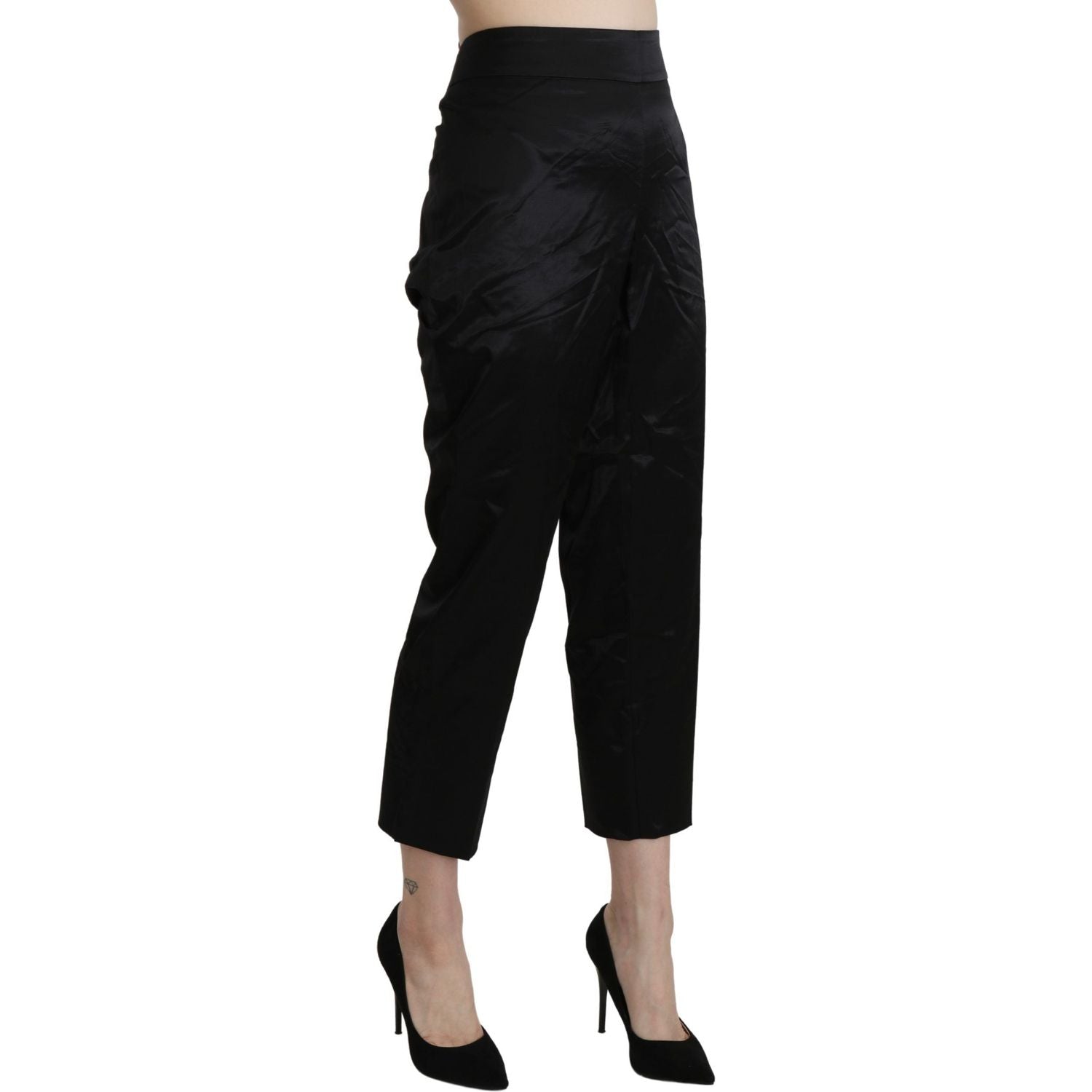 BENCIVENGA Black High Waist Straight Cropped Dress Trouser Pants