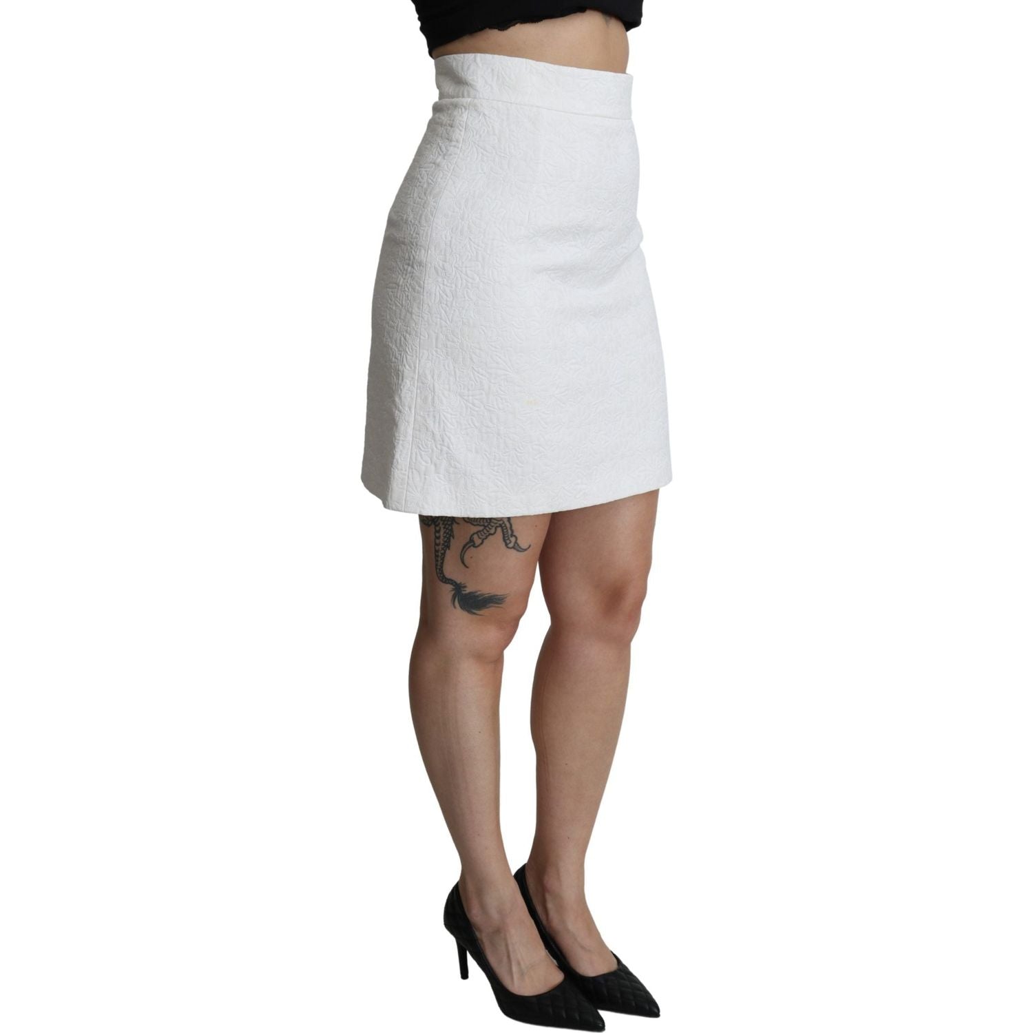 Dolce & Gabbana White Floral High Waist Mini Brocade Skirt