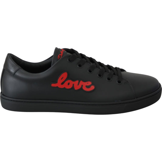 Dolce & Gabbana Black Leather Love Heart Sneakers Womens Shoes LA8133-35