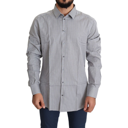 Dolce & Gabbana Black White Checkered GOLD Dress Cotton Shirt