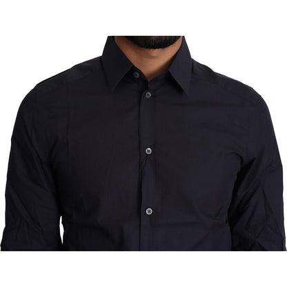 Dolce & Gabbana Navy Blue Cotton Formal Dress Shirt