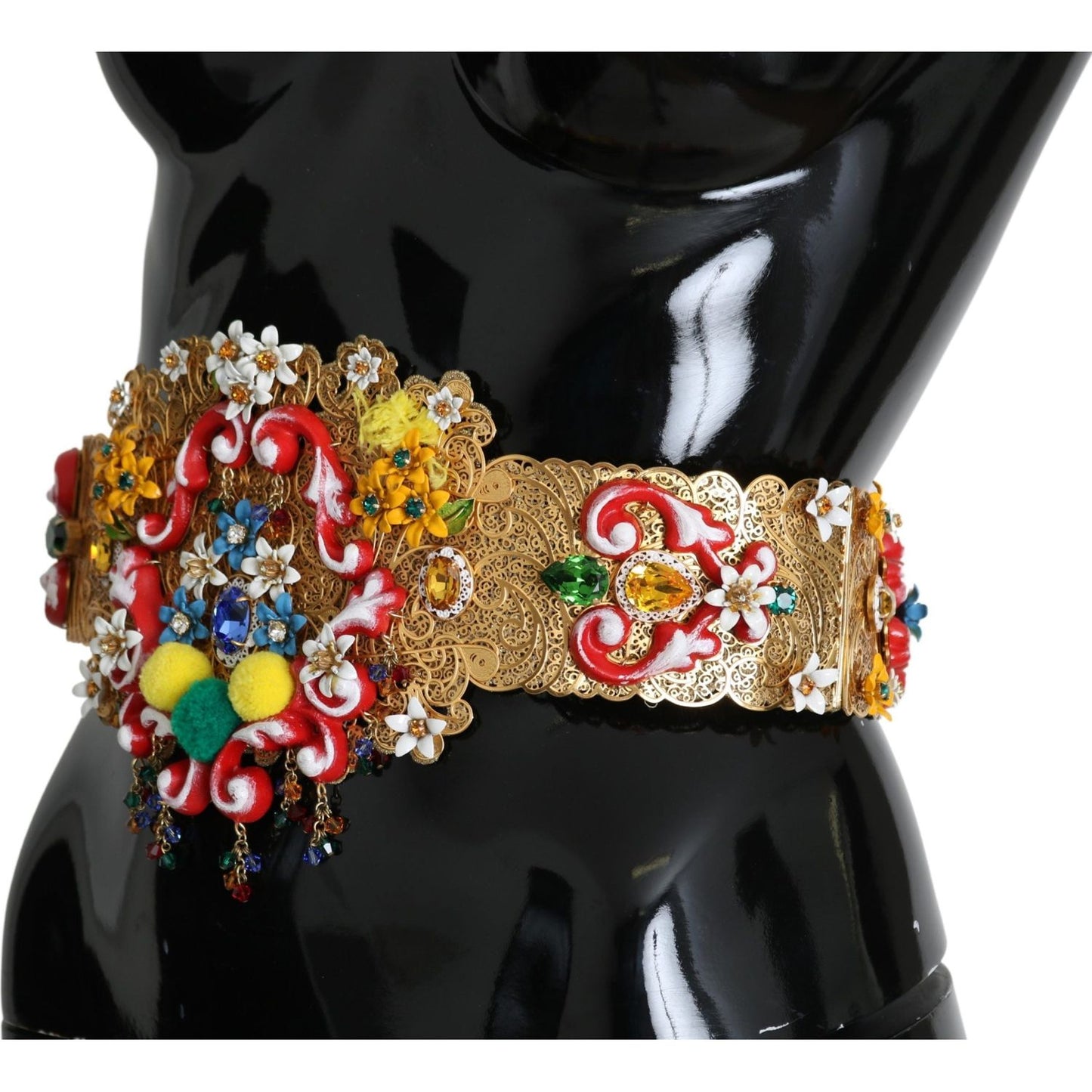 Dolce & Gabbana Embellished Floral Crystal Wide Waist Golden Belt Belt