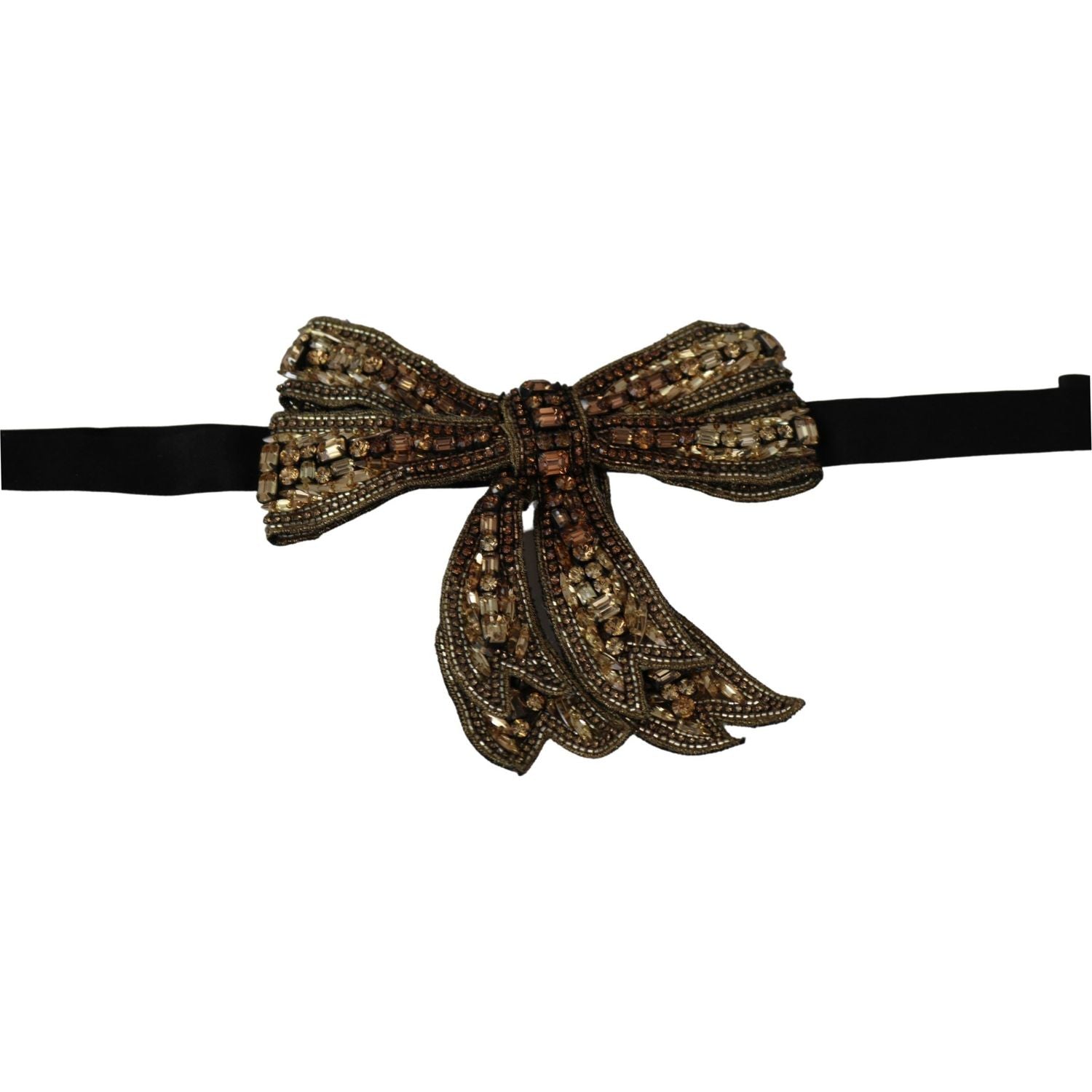 Dolce & Gabbana Gold Tone Silk Rhinestone Embellished Women Bowtie