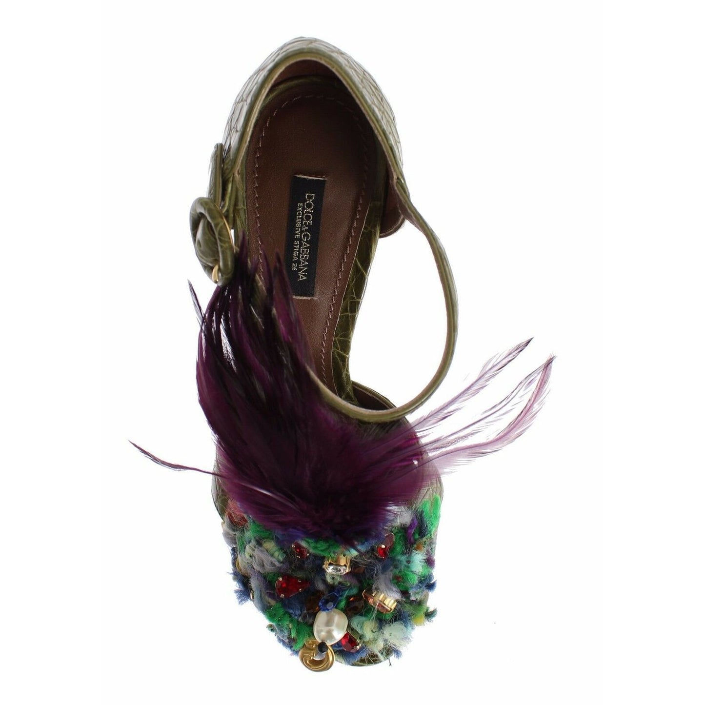 Dolce & Gabbana Green Leather Crystal Platform Sandal Shoes