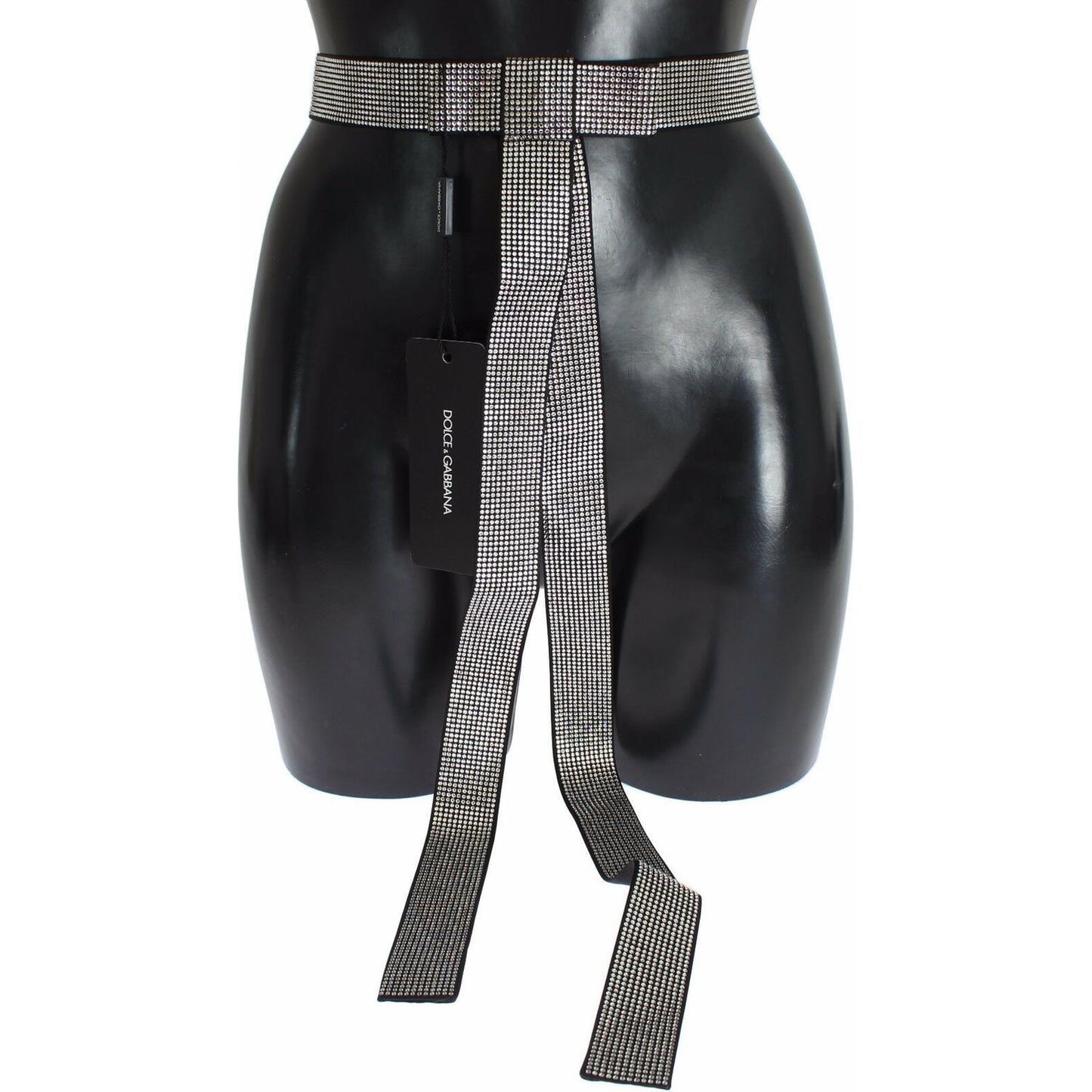 Dolce & Gabbana Black Silk Clear Crystal Bow Waist Belt WOMAN BELTS