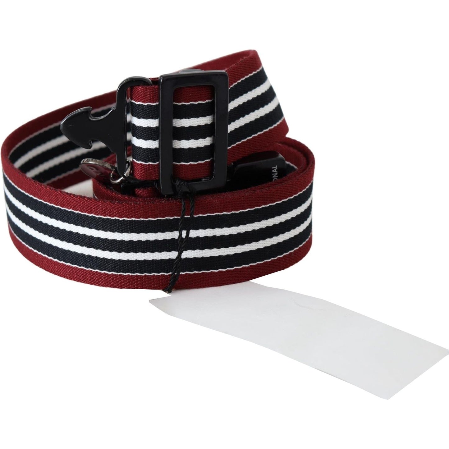 Costume National Maroon Black Stripe Silver Black Buckle Belt Belt