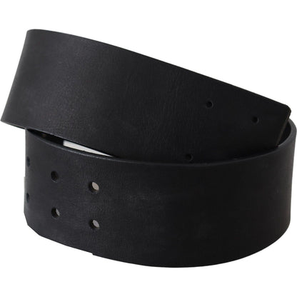GF Ferre Black Genuine Leather Wide Logo Waist Belt Belt