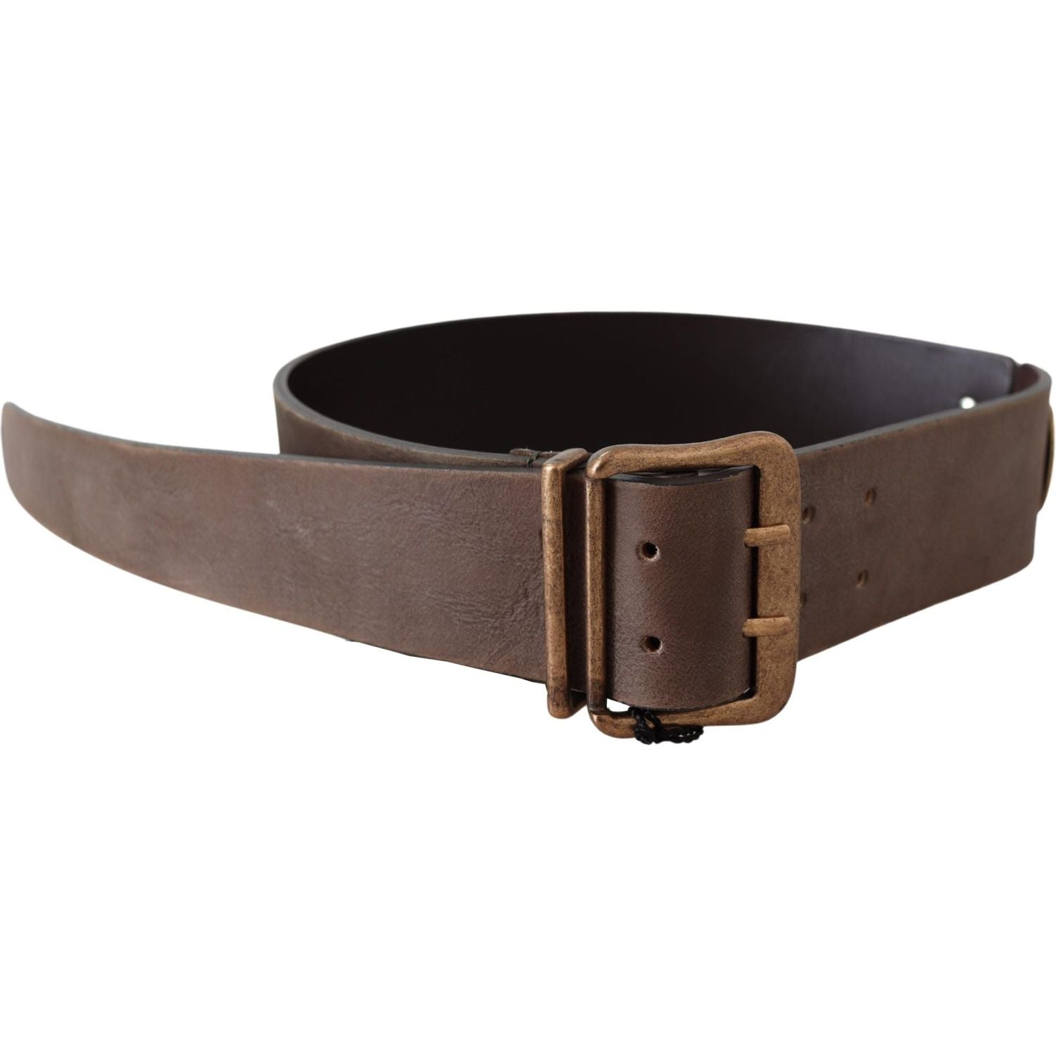 Ermanno Scervino Brown Leather Wide Bronze Buckle Waist Belt