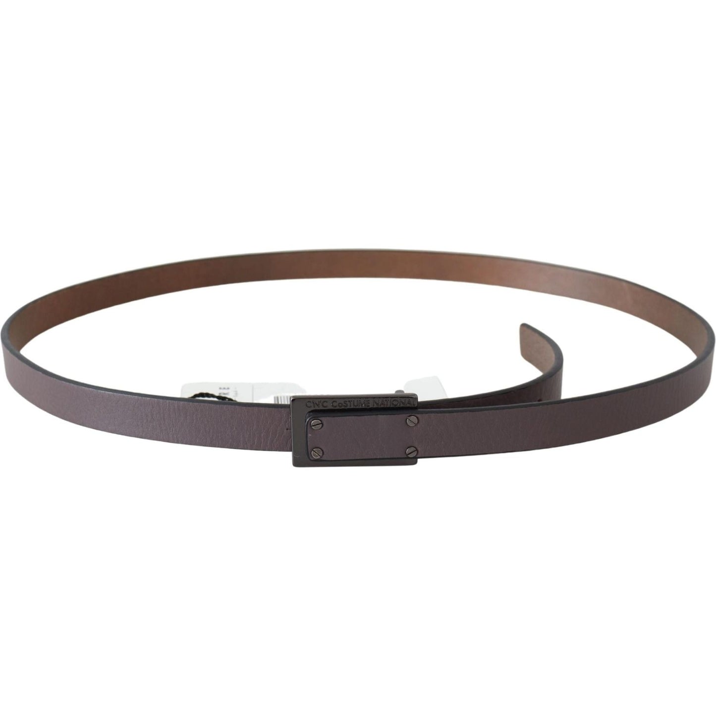 Costume National Brown Leather Tactical Logo Buckle Dark Belt