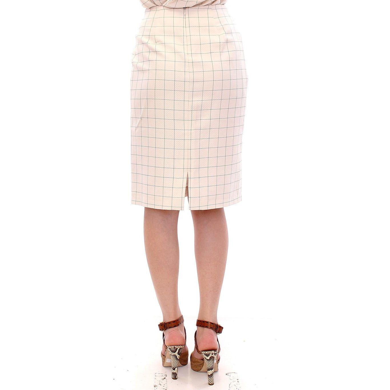 Andrea Incontri White Cotton Checkered Pencil Skirt