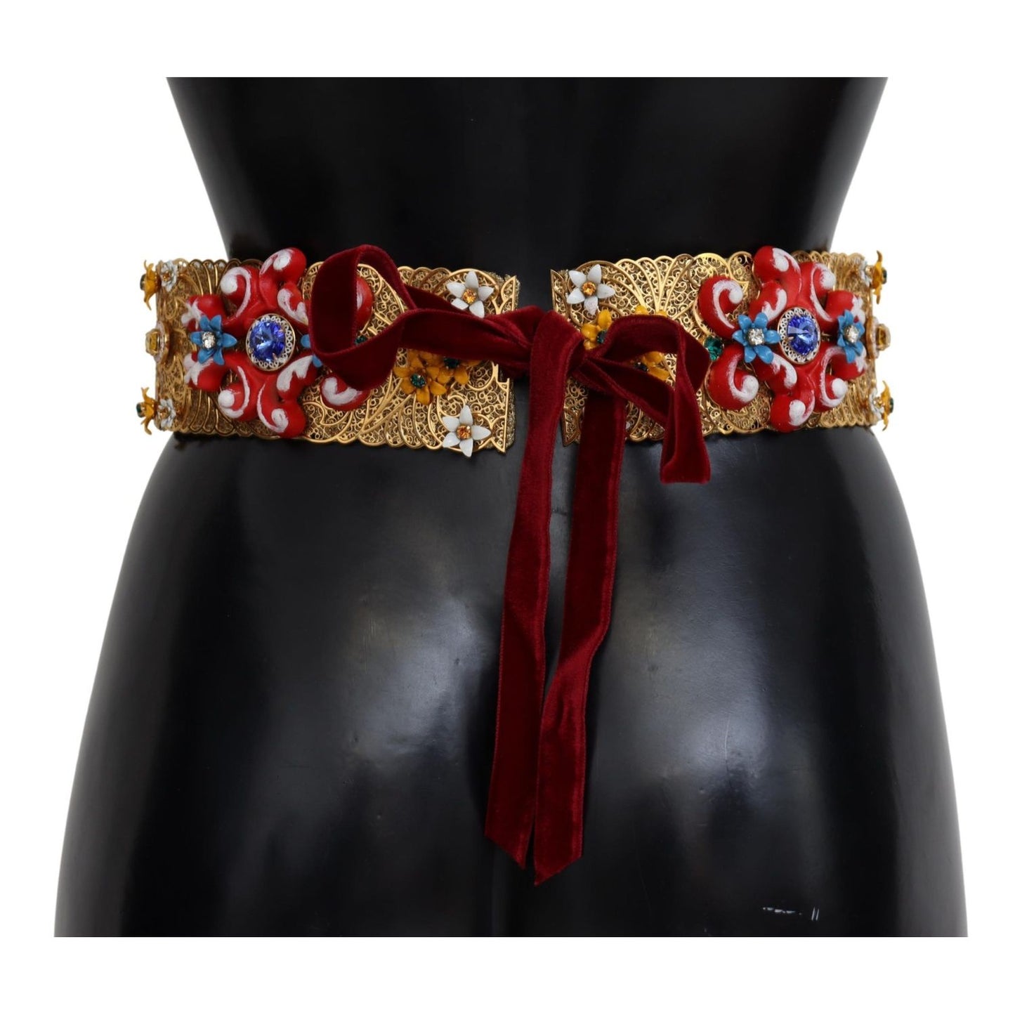 Dolce & Gabbana Embellished Floral Crystal Wide Waist Carretto Belt