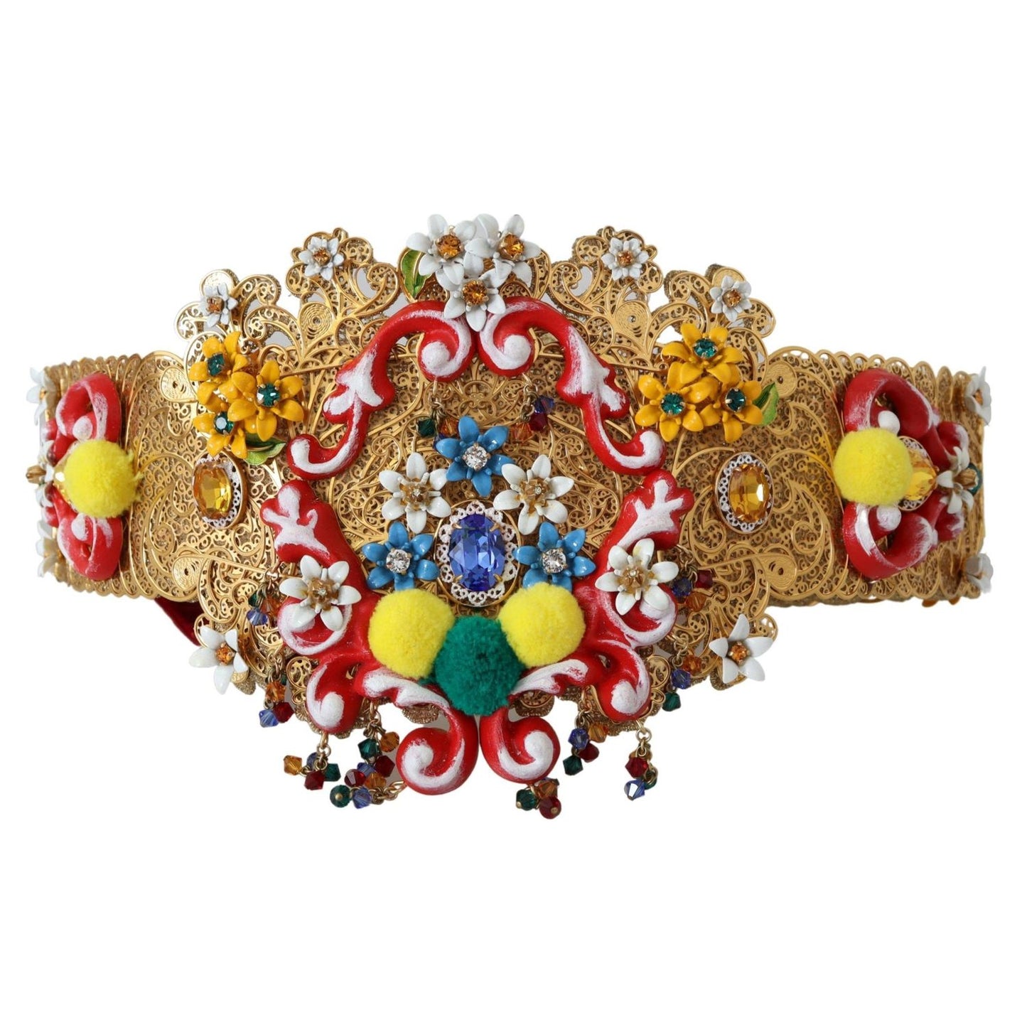 Dolce & Gabbana Embellished Floral Crystal Wide Waist Carretto Belt