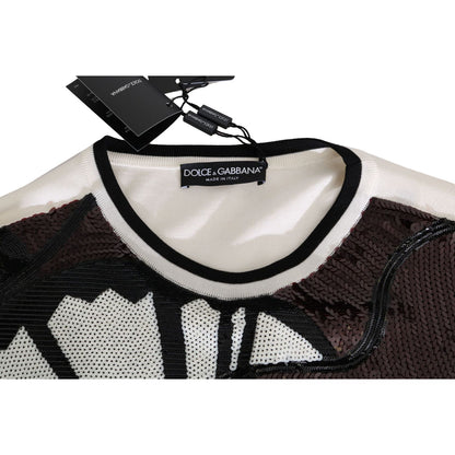 Dolce & Gabbana White Jazz Sequined Guitar Pullover Top Sweater