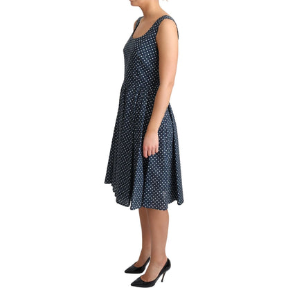 Dolce & Gabbana Blue Dotted Cotton A-Line Gown Dress