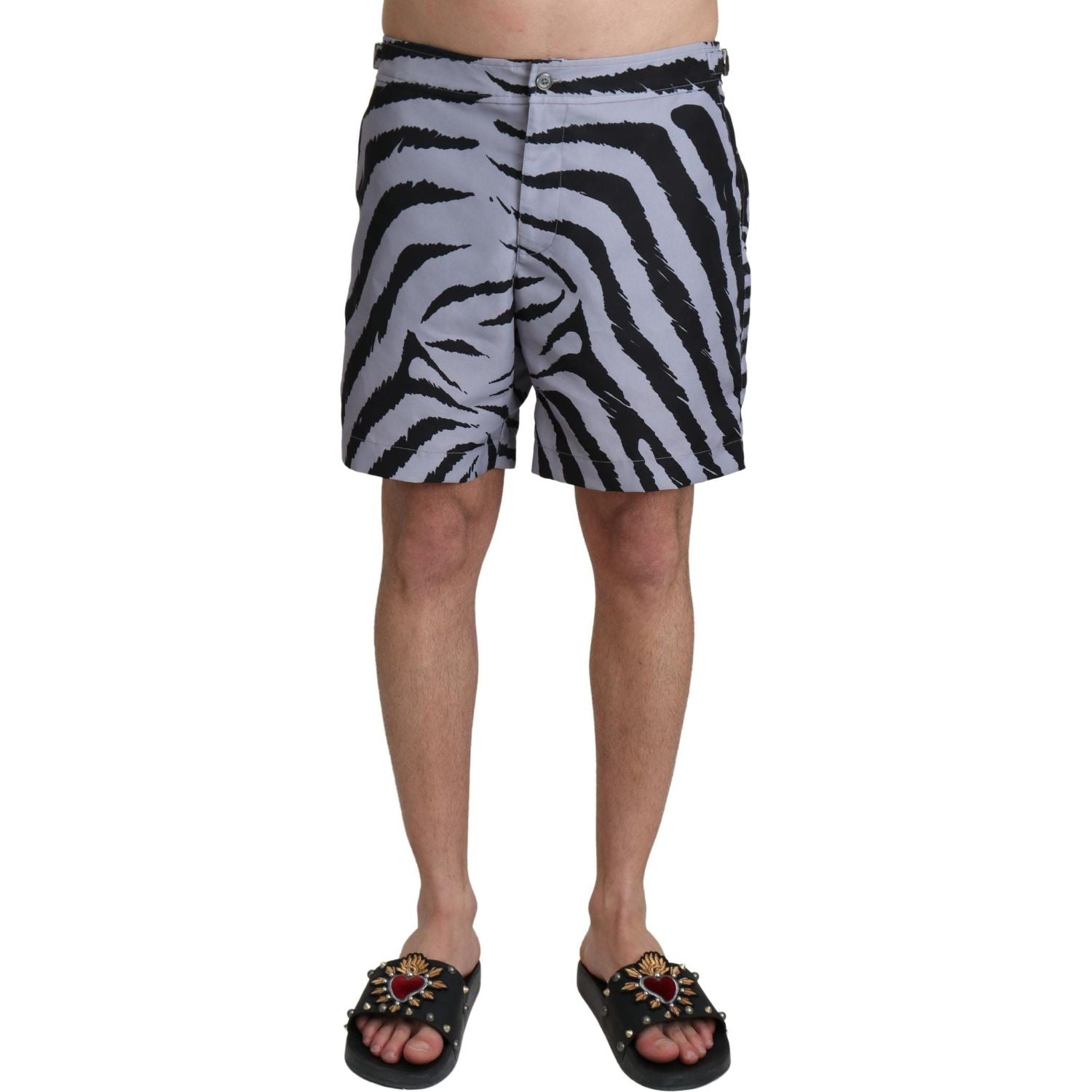 Dolce & Gabbana Gray Zebra Print Beachwear Shorts