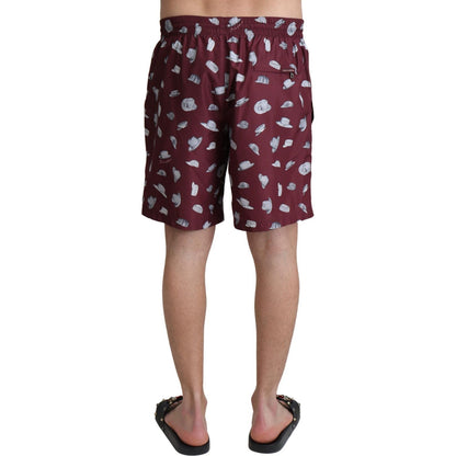 Dolce & Gabbana Maroon Hats Print Beachwear Shorts Swimwear