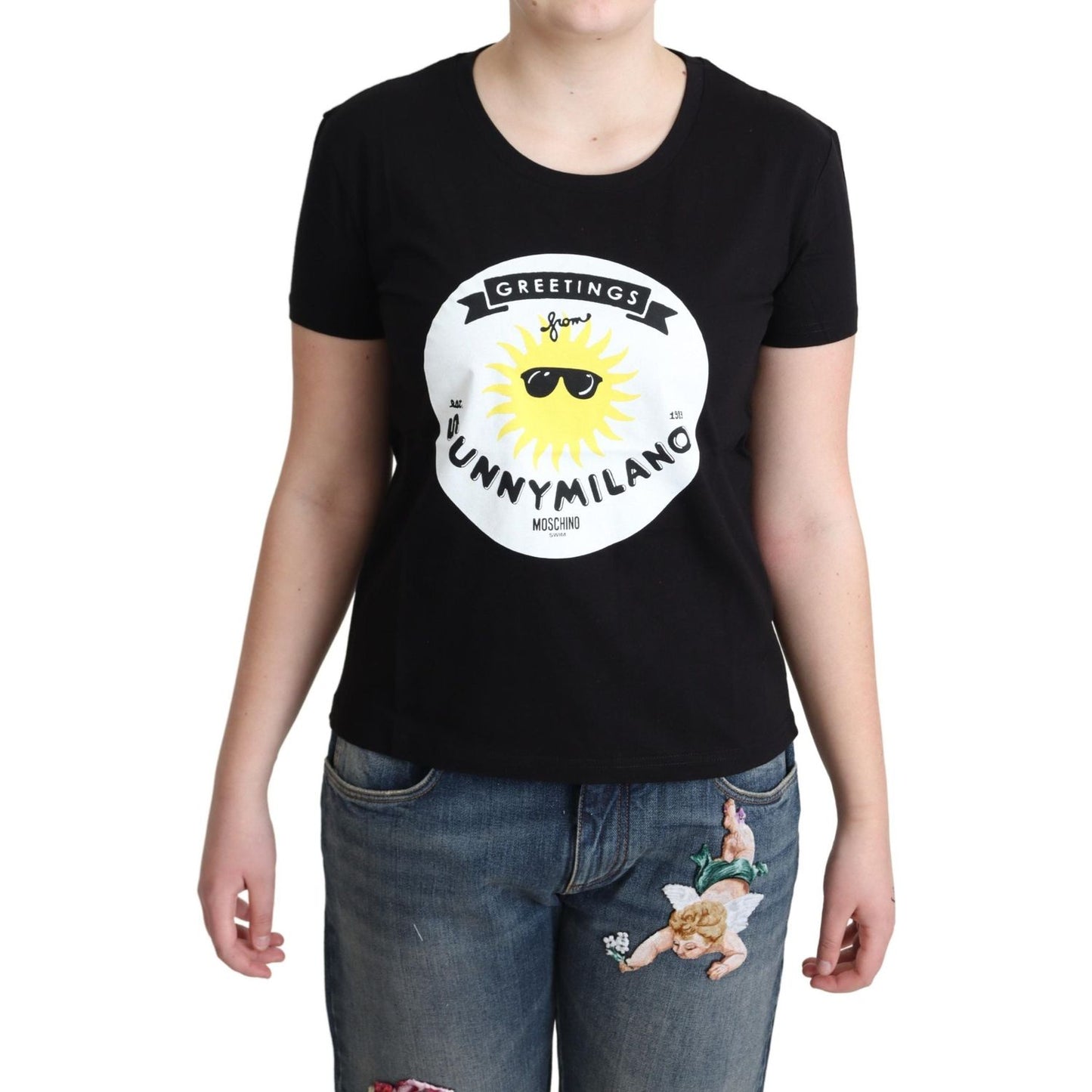 Moschino Black Cotton Sunny Milano Print T-shirt