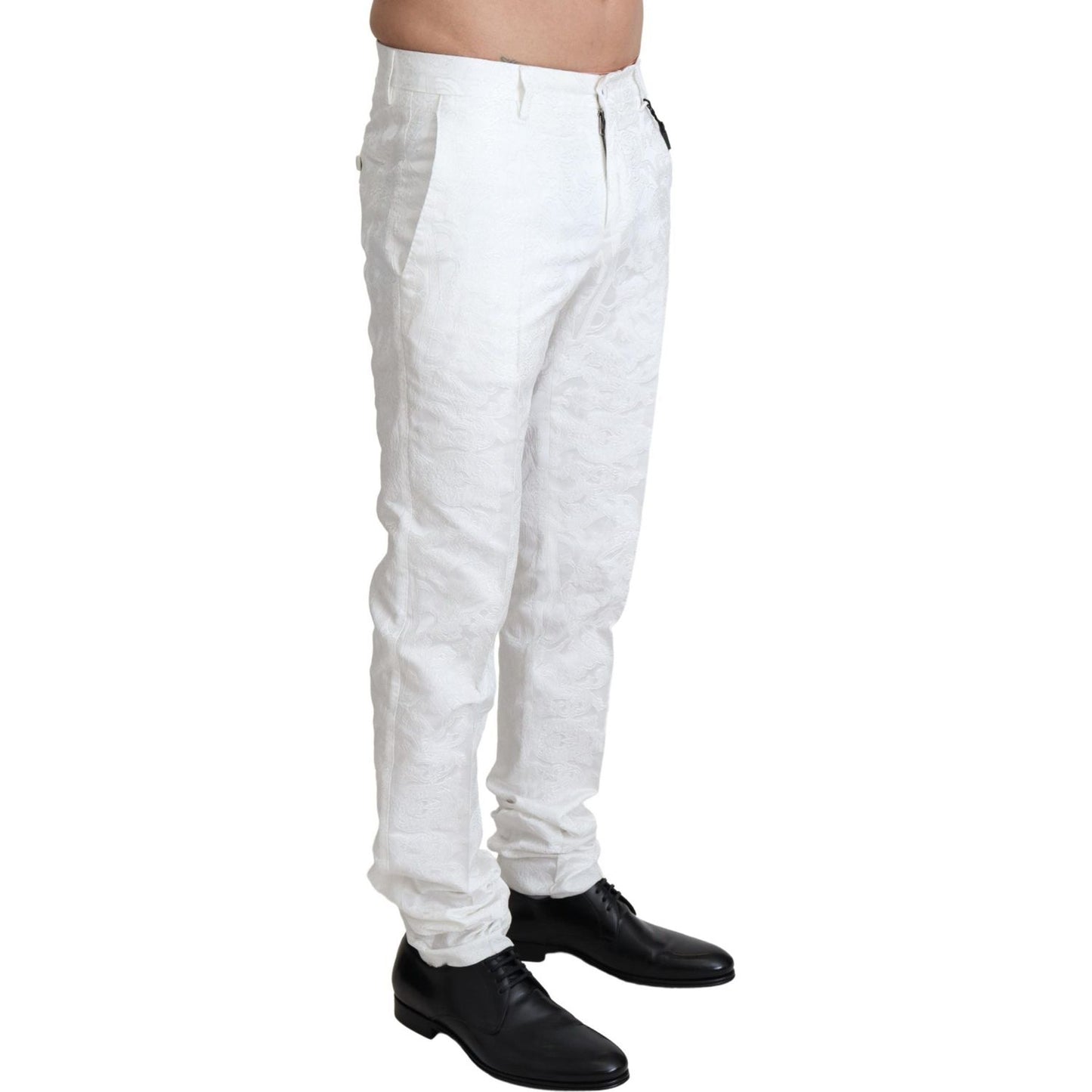 Dolce & Gabbana White Brocade Jaquard Dress Trouser Pants