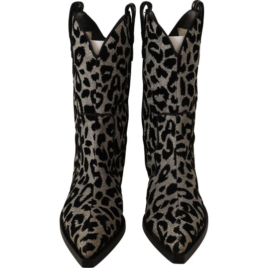 Dolce & Gabbana Gray Black Leopard Cowboy Boots Shoes LA9033-37