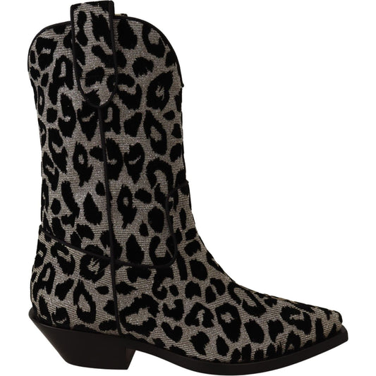 Dolce & Gabbana Gray Black Leopard Cowboy Boots Shoes LA9033-37