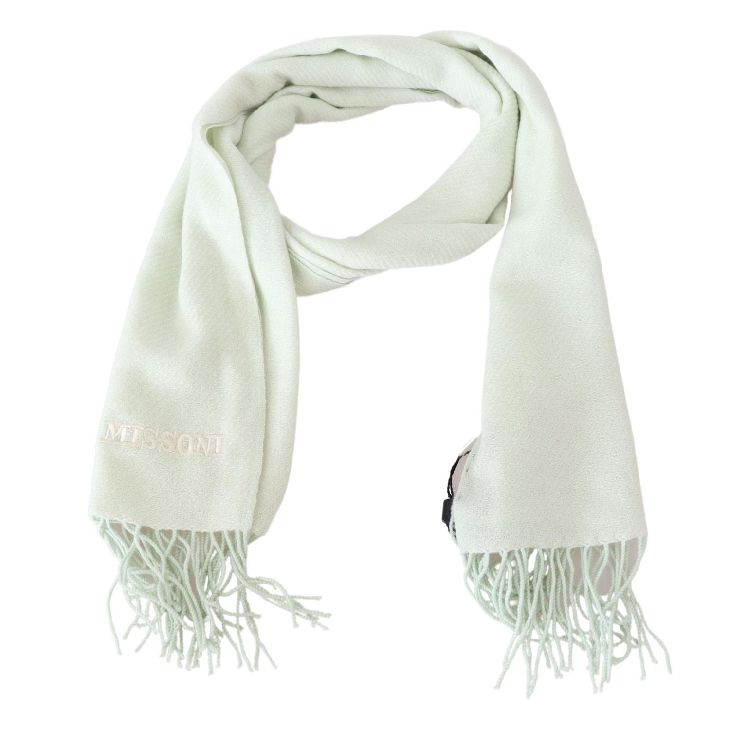 Missoni Light Green Pattern Cashmere Unisex Wrap Fringes Scarf