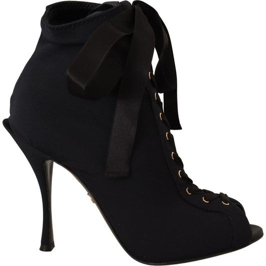Dolce & Gabbana Black Stretch Short Ankle Boots Shoes LA9027-36