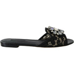 Dolce & Gabbana Black Taormina Lace Slides Crystals Flats Shoes LA8935-35.5