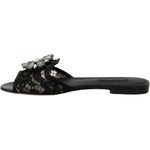 Dolce & Gabbana Black Taormina Lace Slides Crystals Flats Shoes LA8935-35.5